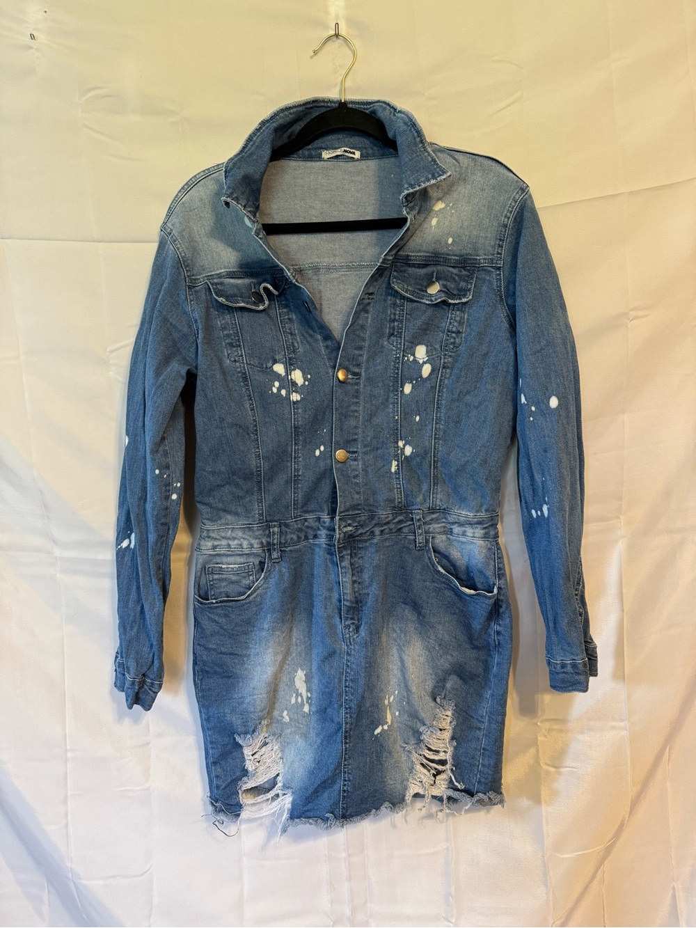 Fashion Nova Distressed Blue Denim Jacket Dress